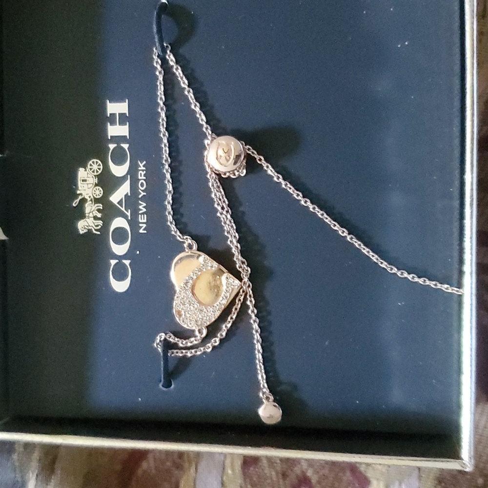 Coach gold plated swarsowski on c adj bracelet gorgeous boxed
